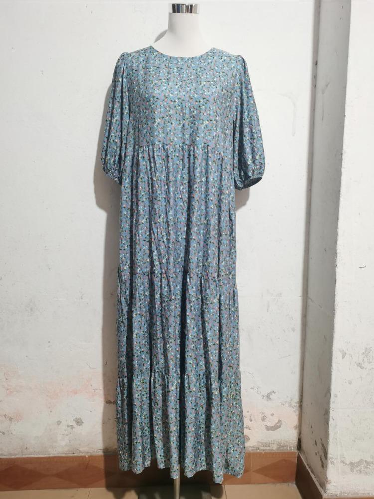 Boho Vacation Style Breathable Cotton Short Sleeve Floral Dress Plus Size Loose Long Dress Comfortable Lightweight Elegant Slimming Flattering Fit