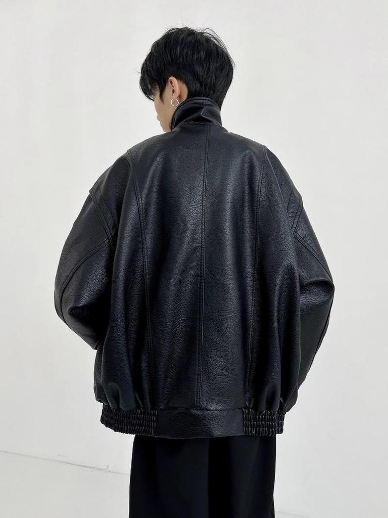 Men's American Retro Faux Leather Motorcycle Jacket - Soft, Short, High-End Feel, Pilot Style for Spring/Autumn
