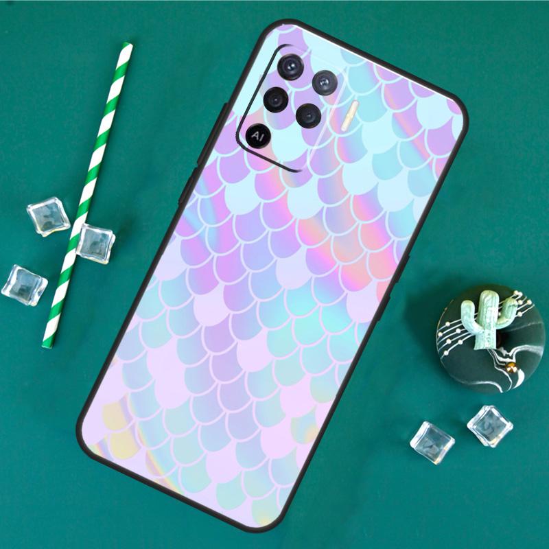 Watercolor Faux Mermaid Scales Case For Oppo A60 A40 A80 A16 A76 A96 A18 A38 A58 A78 A98 A91 A15 A17 A74 A94 A54 A57S Cover