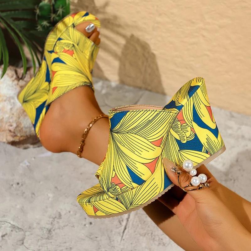 Colorful Graffiti Wedge Heel Sandals for Women Summer Peep Toe Chunky Platform Slippers Woman Thick Bottom Beach Sandals