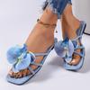 2026 Summer Flat-bottomed Flowers Light Beach Slippers Women's Large-size Square Head Wear Cool Slippers