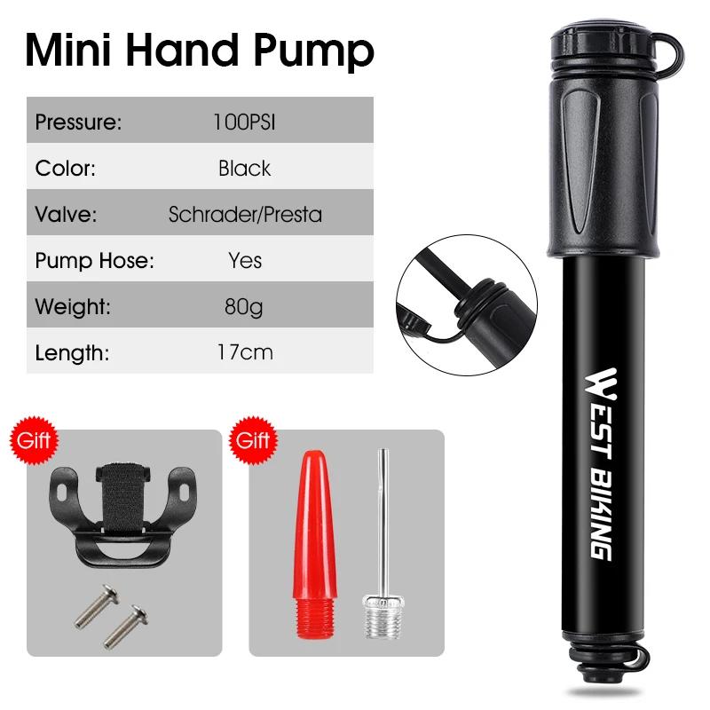 WEST BIKING 140psi High-pressure Bike Pump with Gauge for Fork Hand Cycling Tire Inflator Schrader Presta Valve Bicycle Pump