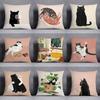 Cute Kitten Pattern Pillowcase Home Fabric Decoration Sofa Cushion Living Room Bedroom Square Pillow Cover Home