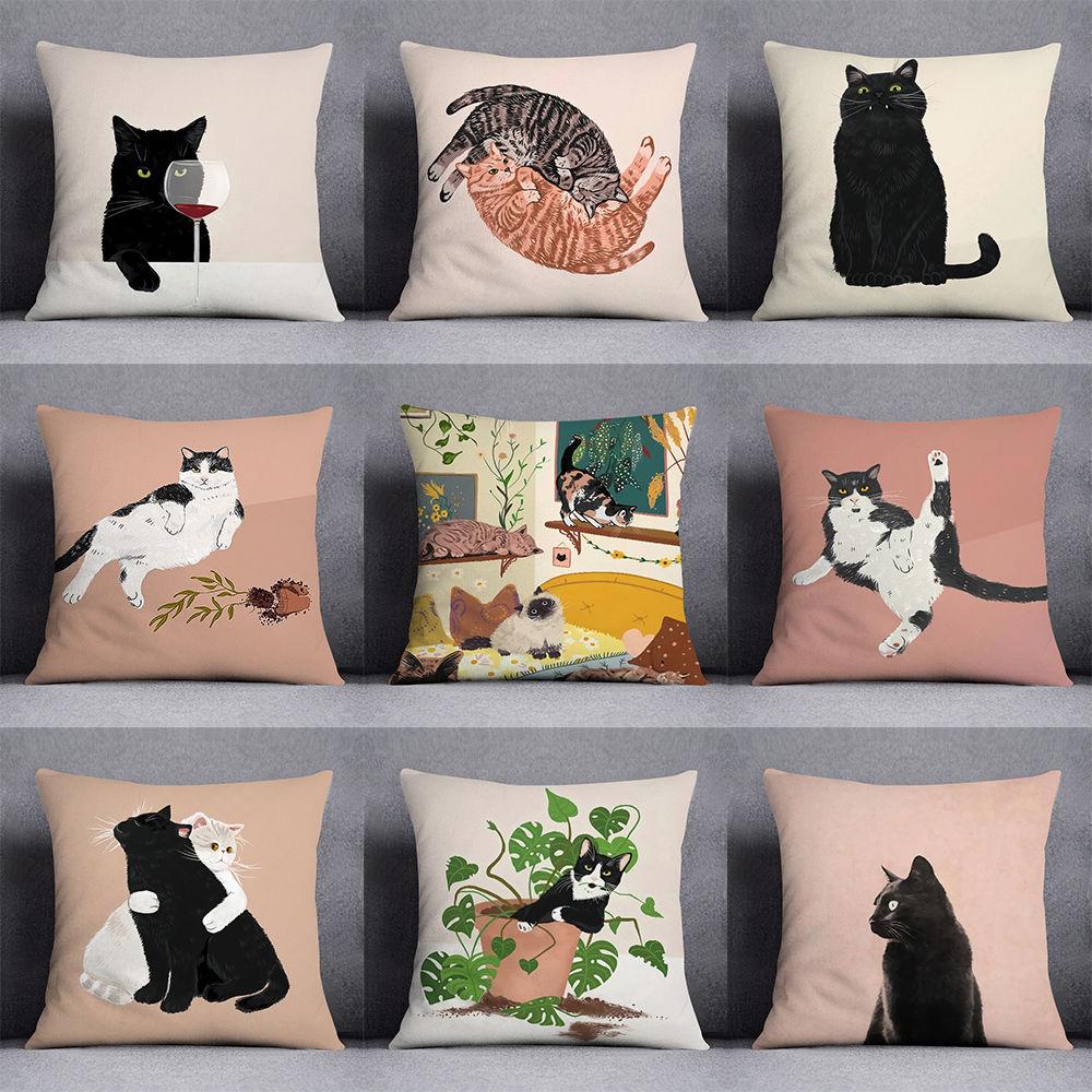 Cute kitten pattern pillowcase home fabric decoration sofa cushion living room bedroom square pillow cover home