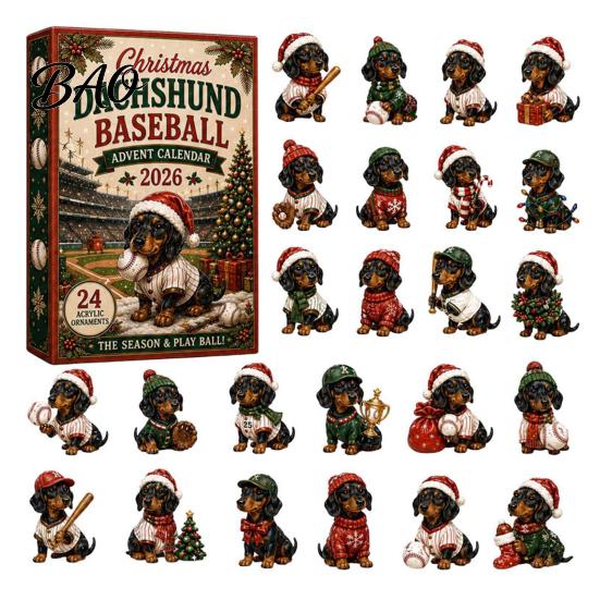 Acrylic Hanging Ornaments for Tree 2026 Dachshund Advent Calendar, 24 Days Baseball Dog Figures Lover Holiday Gifts Christmas Countdown Collectible