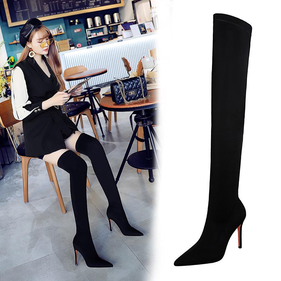 Fashion High Heel Stretch Lycra Thin Heel Pointed Sexy Skinny Pedicure Over Knee Boots