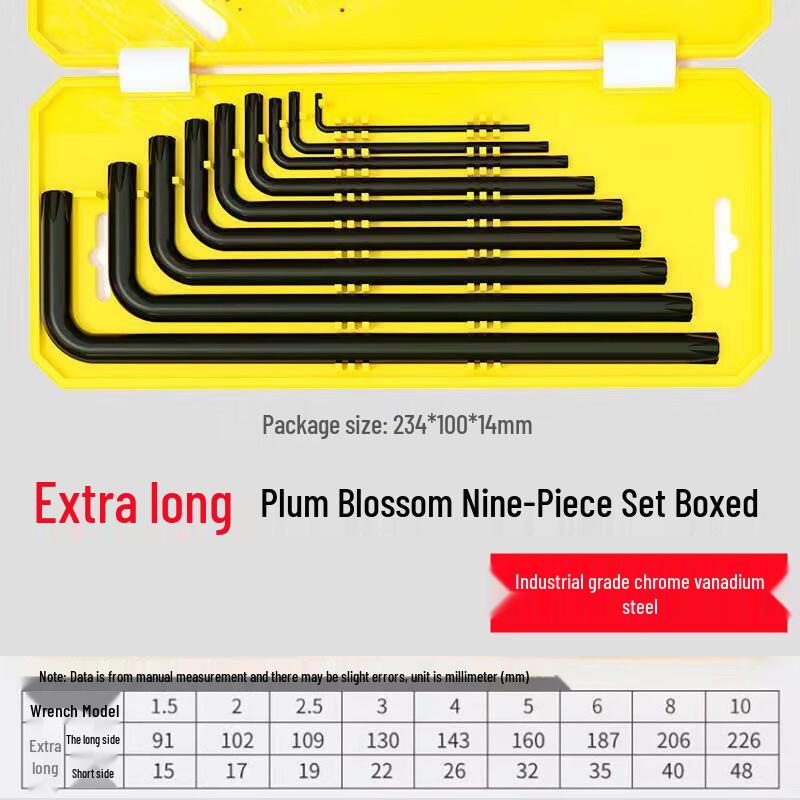 Yanyan 10-Piece Industrial Chrome Vanadium Steel Hex & Torx Wrench Set