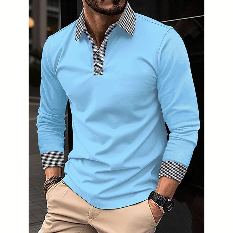 2023 Men's Contrast Color Long-Sleeved Polo Shirts for Spring and Autumn