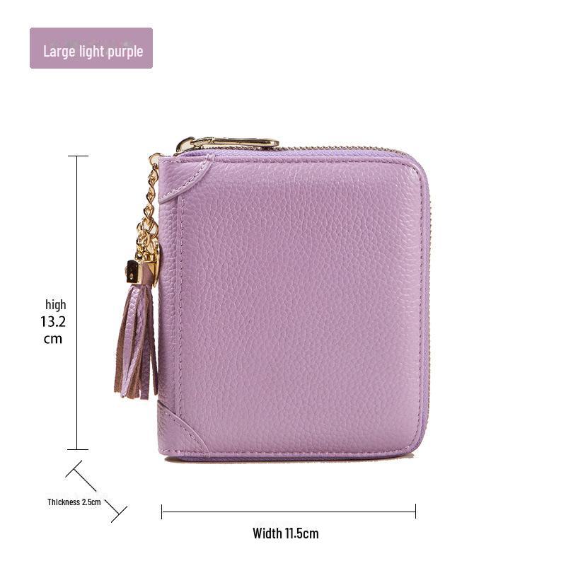 Women's RFID-Blocking Cowhide Card Holder with Zipper and Anti-Demagnetization for Credit Cards and Driver's License