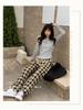 MilaCorinna Long Check Elastic Loose Extra Women's Pants, Fleece-Lined, Pattern, Wide-Leg Pants, Waist, Fit, Thick, Loungewear, Slacks, Warm, Warm,