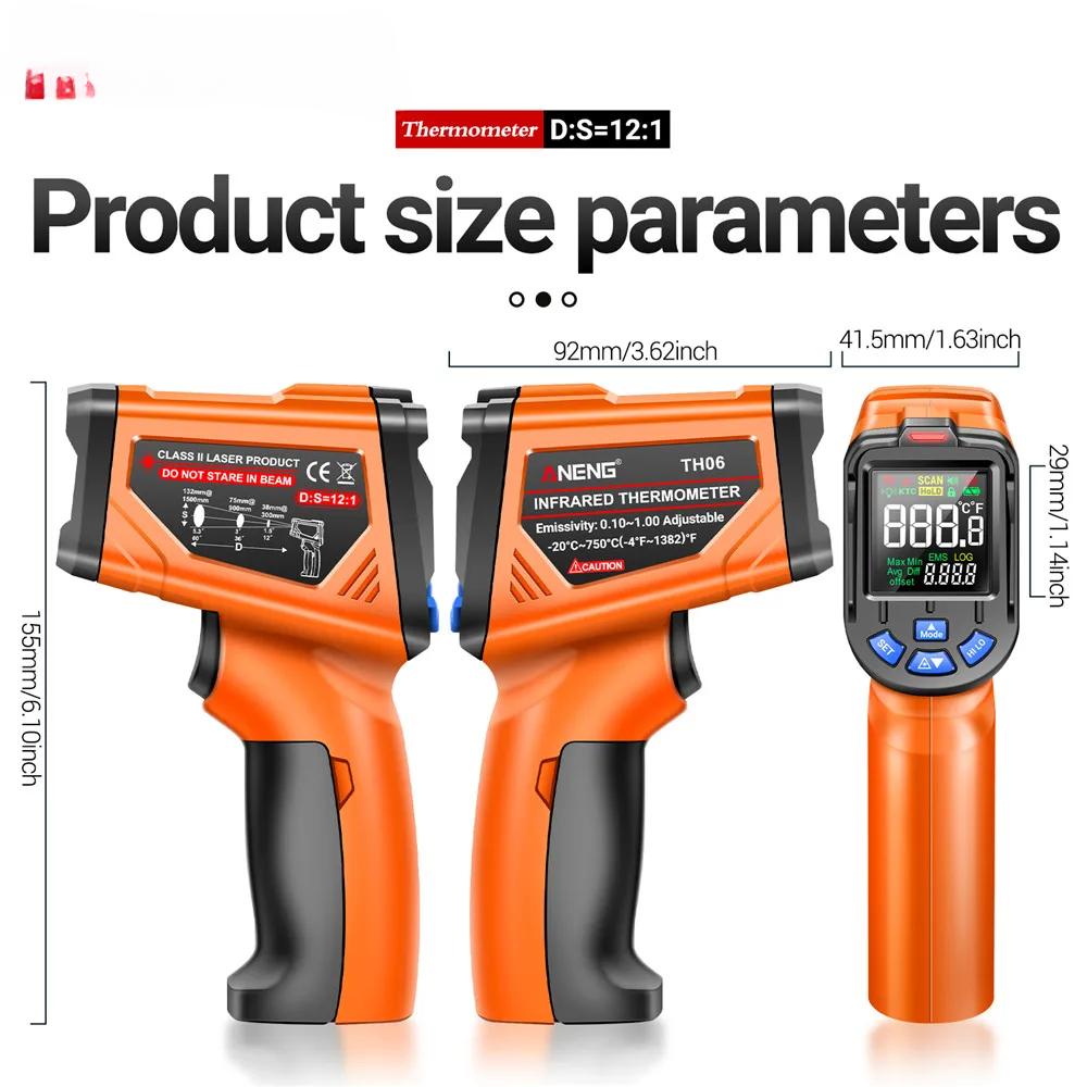 TH06 Dijital Kızılötesi Sıcaklık Sensörü Tabancası 0.1-1.00 Ayarlanabilir VA Ters Ekran Termometre Alet Tespit Aracı