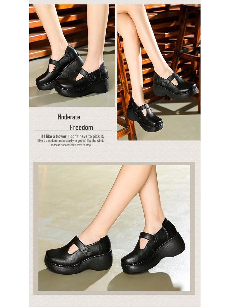 Buty na koturnie w stylu etnicznym na platformie dla matek o szerokich stopach z paskiem na rzep - wodoodporne i wygodne