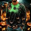 Men Henley Long Sleeve T‑Shirt Halloween 3D Print Pumpkin Ghost Bat Spider Web Graphic Holiday Party Casual Tee