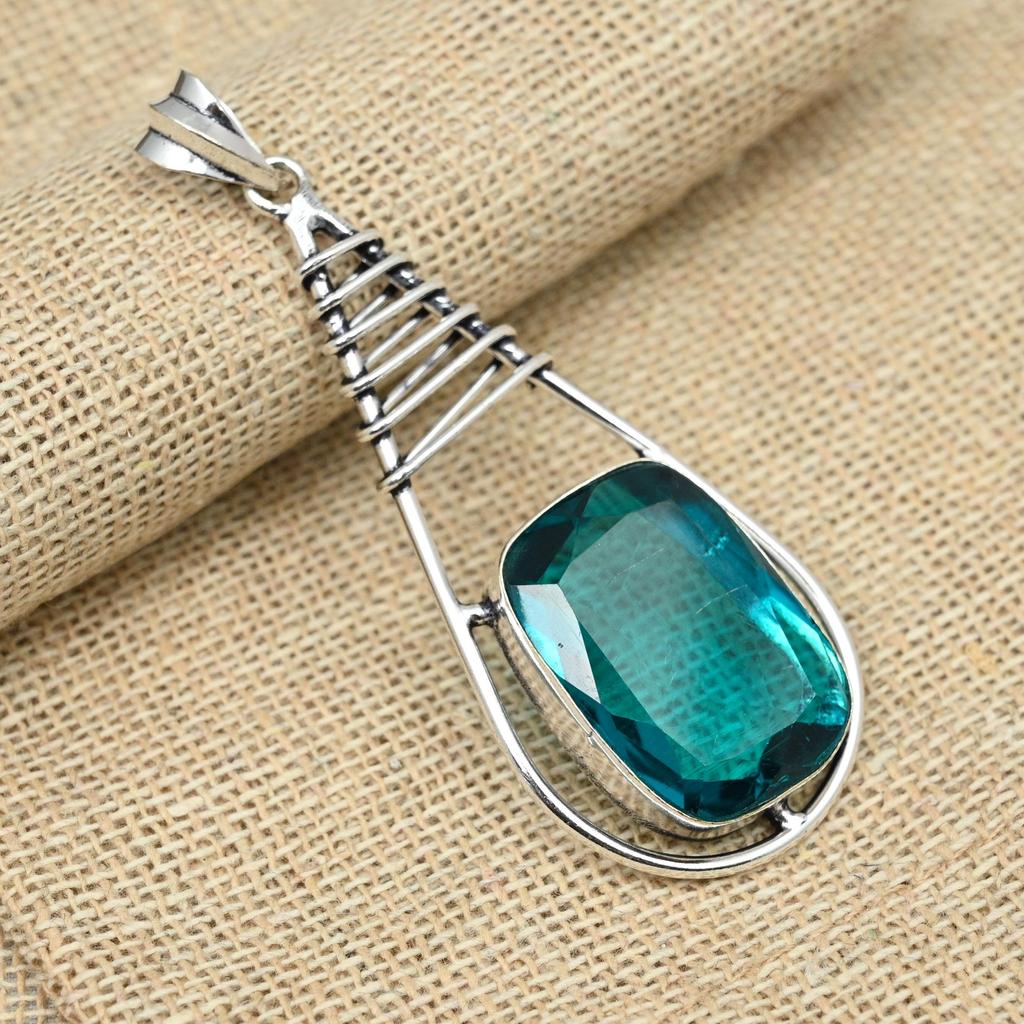 Indicolite Beautiful Gemstone 925 Sterling Silver Handmade Dainty Jewelry Women Pendant