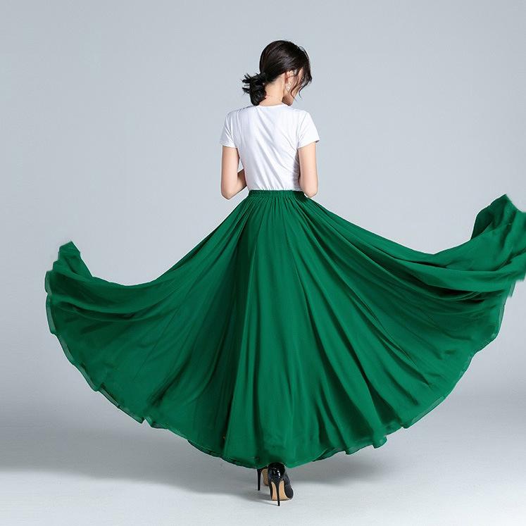 

Юбка из двухслойного шифона 720° для народных танцев - Длинная юбка с большим взмахом для практики классических и бальных танцев 100cm [Height 170-175]