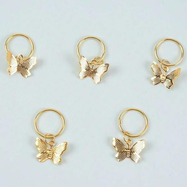 Set of 60 Butterfly Hair Rings, Heart Shape, Gold and Silver, for Braiding, Kids Hair Clips, Hair Tips, Hair Beads, Hair Ornaments, Makeovers, Flashy