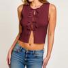 Top Chaleco Casual de Moda para Mujer sin Mangas con Decoración de Lazo Hueco Cuello Redondo Ajustado