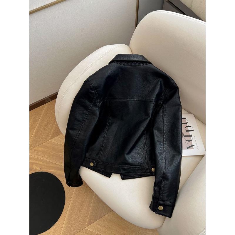 Haining Leather Women's Autumn New Thin Short Spring and Autumn Lapel Dopamine Leather Jacket Fashion Jacket