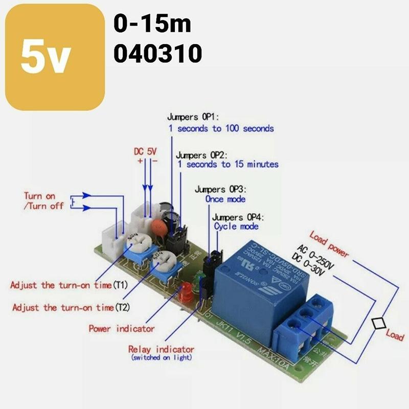 JK11 Adjustable Cycle Timer Delay On/Off Switch Power Supply Relay Shield DC 5V Timer Delay Relay Module (0 -15 Minutes)