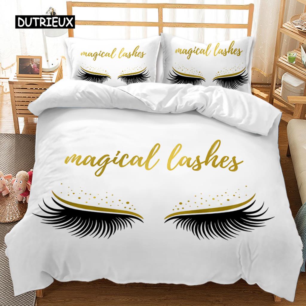Eyelash Duvet Cover Closed Eyes Glamor Makeup Cosmetics Beauty Feminine Design Twin Bedding Set Queen King Polyester Qulit Cover