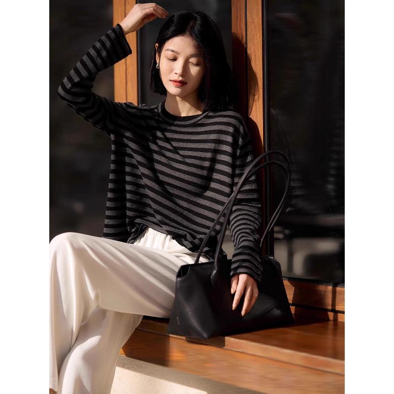 Early Autumn Striped Knitted Women's Sweater - Lightness Casual Fashion Long Sleeve Top