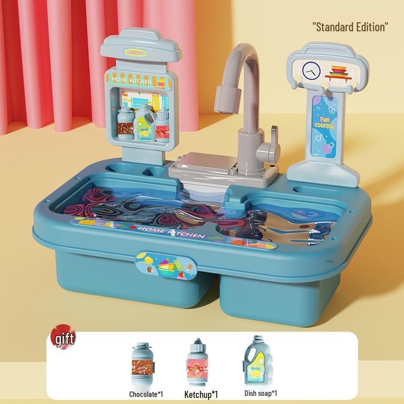 Children's Electric Dishwasher Toy with Circulating Water and Kitchen Sink Playset
