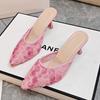 Summer new flower pointed high heel cool slippers women's summer wear fashion thin heel bag head half slippers