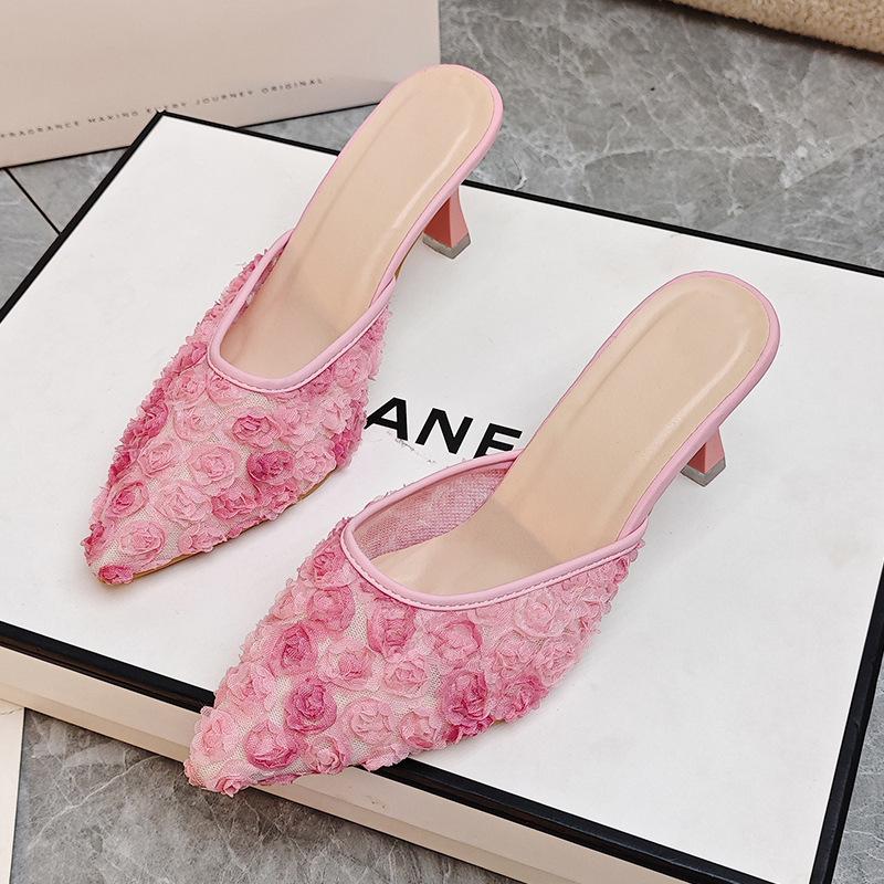 2025 Summer New Slippers Women's Pointed Head Bag Head Stiletto Fashion Gentle Half Drag One Foot Cool Slippers