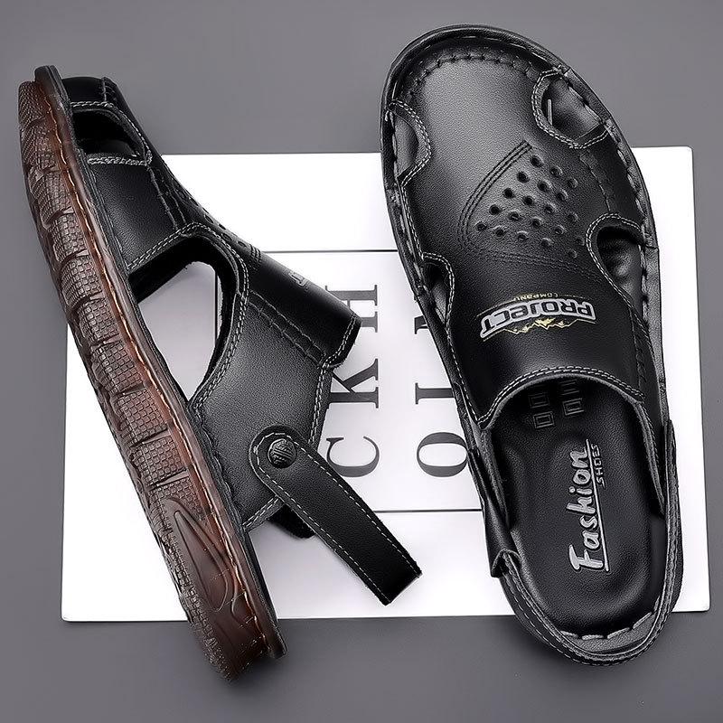 2025 men's shoes summer leather beef tendon sole sandals men's bag head beach shoes summer casual outdoor dual-purpose sandals non-slip