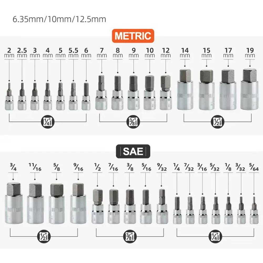 32pcs Hexagonal Bit Socket Set With 5/64-turn, 3/4-turn, And 2-turn 19mm Bit Sockets, Torque Wrench Adapters Hand Wrench Socket