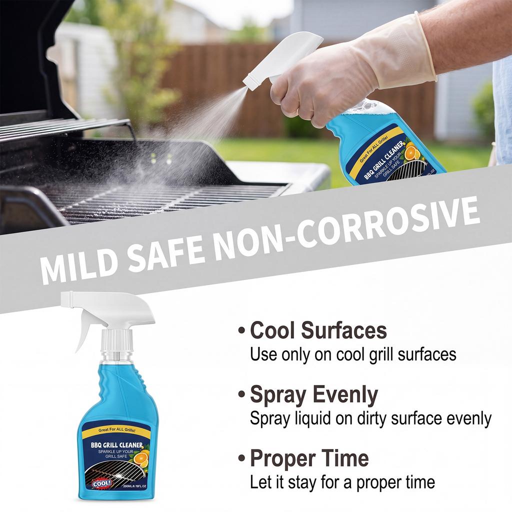 BBQ Grill Cleaner 200ml Grease and Stain Remover for Barbecue Grates Ovens Stovetops Cookware Kitchen Appliances Safe Formula Spray Bottle