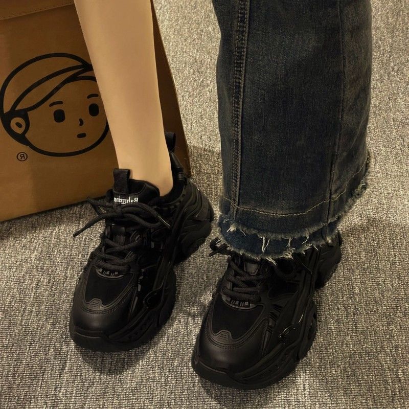 Black dad shoes women's spring platform heightening sneakers all-Darth Vader casual pure black knight small black shoes