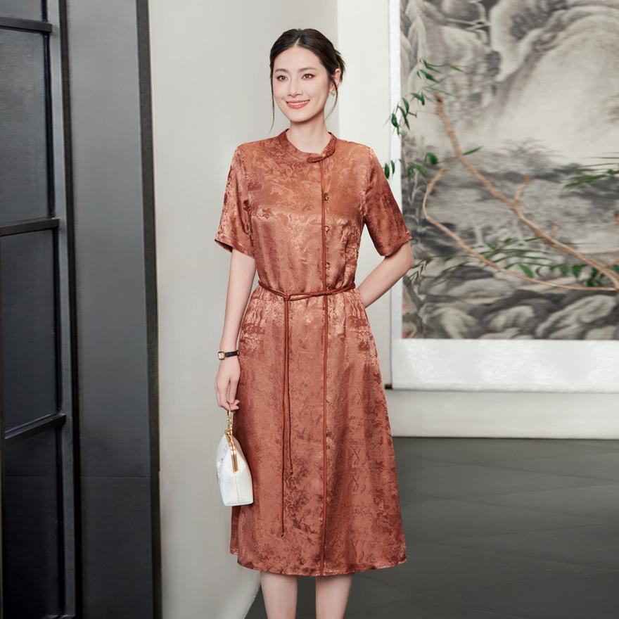 

Женское платье из жаккардового шелка, новое летнее, с темпераментом, ретро, средней длины из шелка-тусса XXL