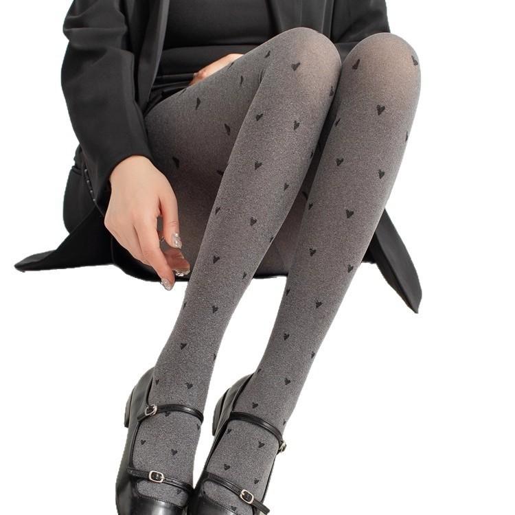 Classic Nylon Tights With Heart Pattern For Women Fall Winter Fashion