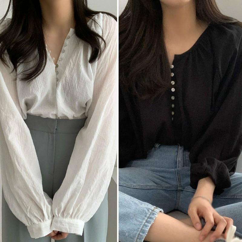 Chic Long-sleeved Thin Air-conditioned Shirt Simple Temperament Ladies Solid Color Loose Shirt
