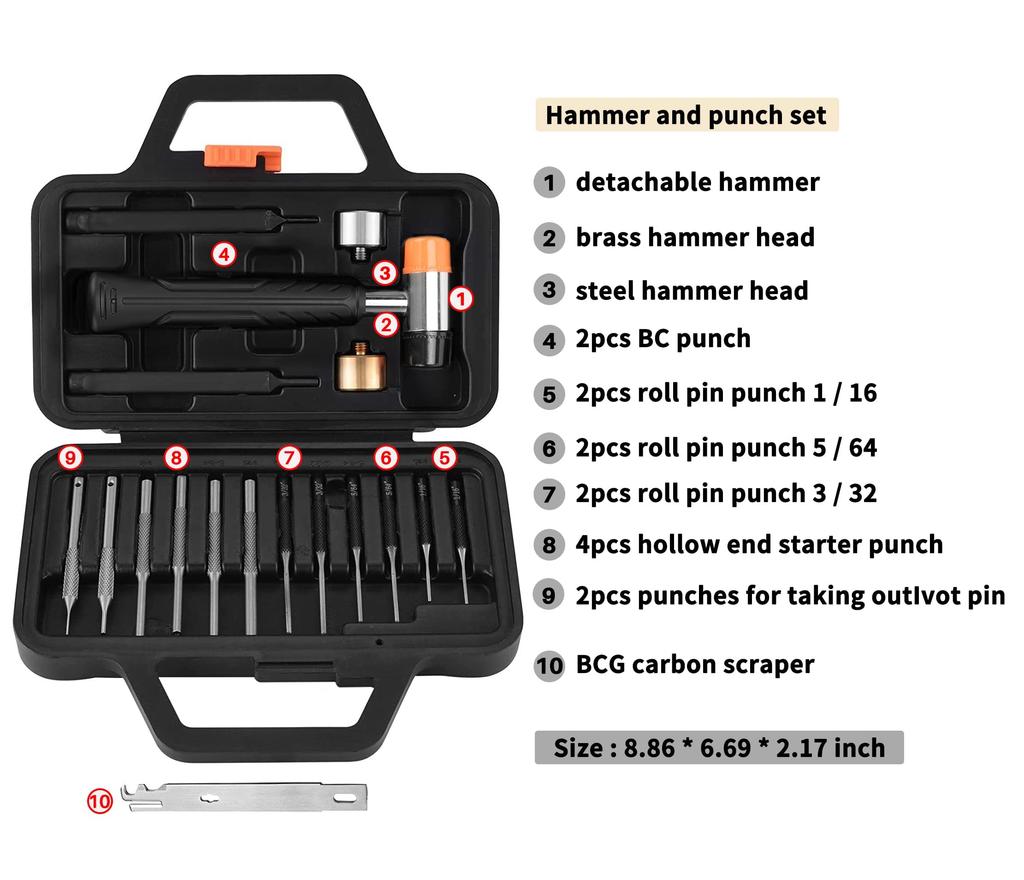 Ideagle Slagsett Rullestift Starter Slag BC Slag BCG Rengjøringsskrape Hode Utskiftbart Hammer 18 Deler Hammer og Splintdrivsett