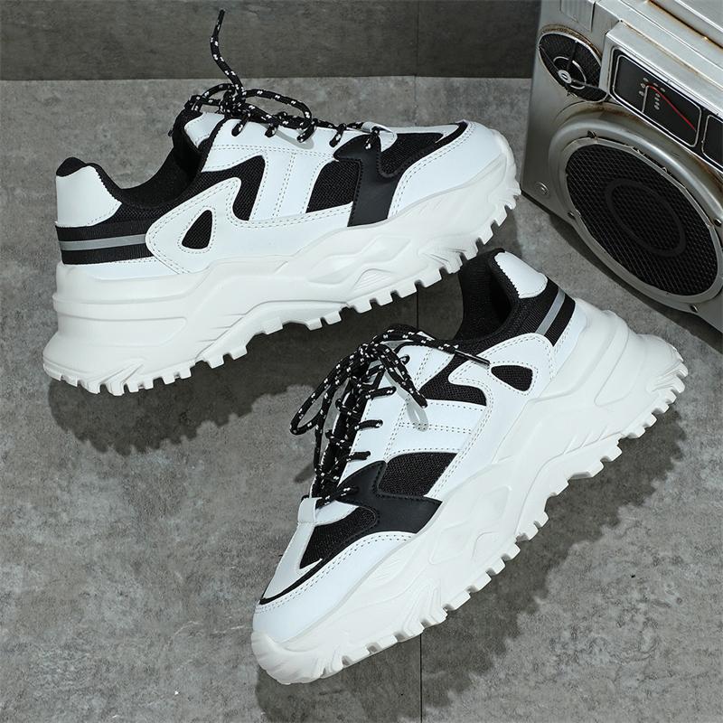 TUINANLE Couples Chunky Sneakers Women Lace Up Mixed Color Platform Shoes Super Thick Soled Dad Shoes Men