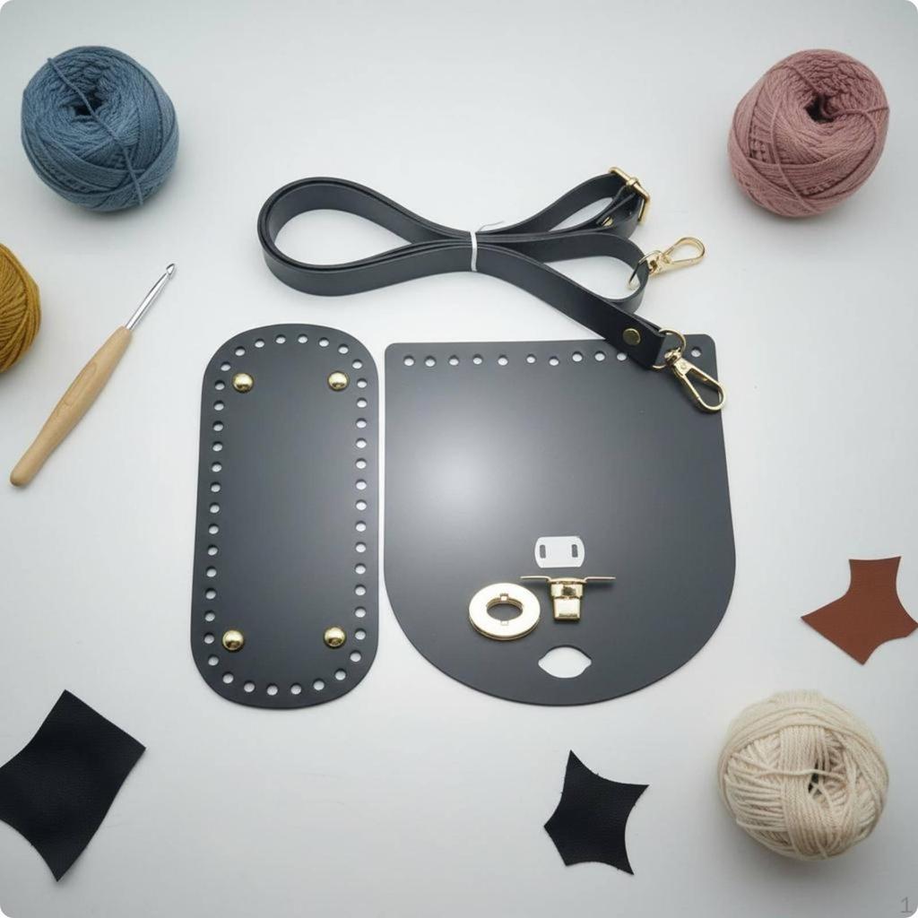 3 Pieces Bag Bottom and Flap Set Glossy Finish PU Leather Shoulder Strap Easy To Clean DIY Woven