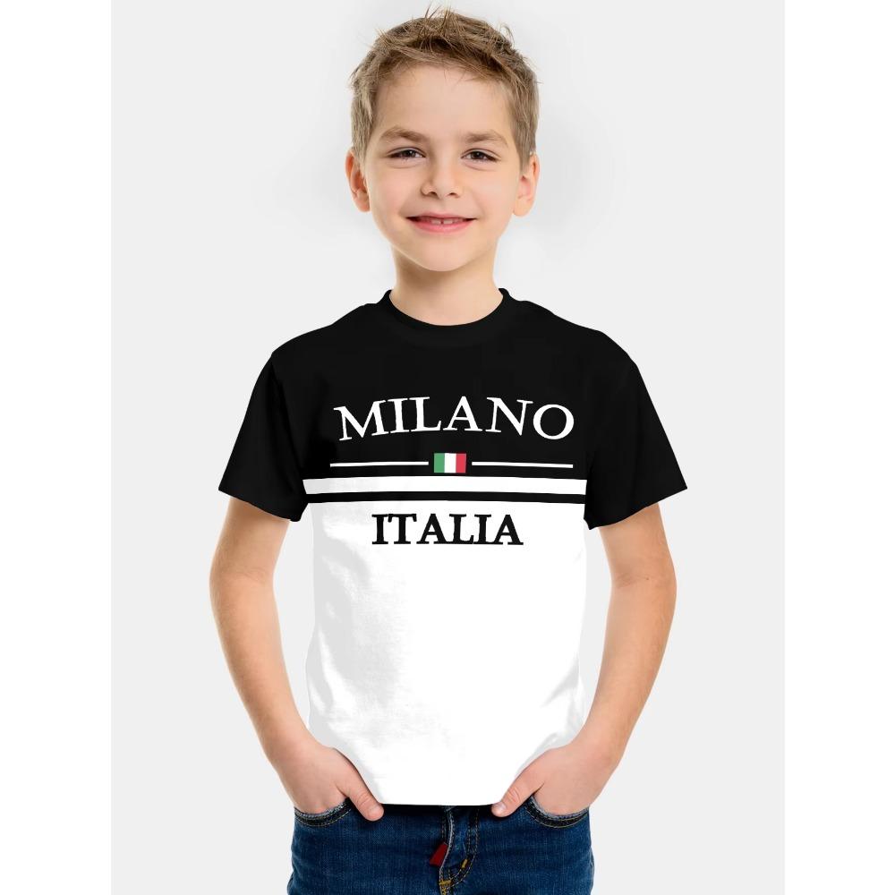 Kids Clothes Gradient Paris Printed T-Shirt Summer Outdoor Boys Girls Casual Short Sleeve Fashion Trend Street Child Top