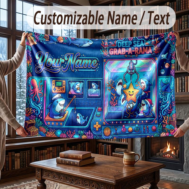 Octopus Sea Life Theme Throw Blanket Custom Name Text Personalized Blanket Soft Cozy Blanket for Home Sofa Bed