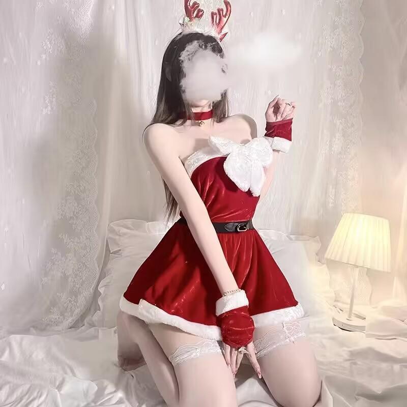 Christmas Adult Tube Top Dress Set Red Teen Girl Party Costume Stage Wear 2025