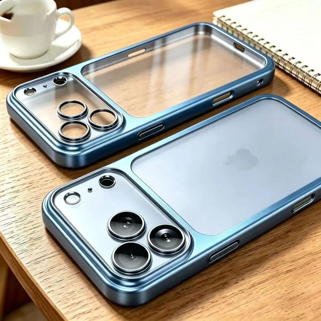 Luxury Plating Color PC Transparent Phone Case for IPhone Air 18 17 16 15 14 13 Pro Max Lens Protection Matte Back Hard Cover