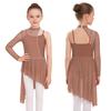 Children’s Dance Dress One Shoulder Long Sleeve Mesh Patchwork Spaghetti Straps Irregular Hem Asymmetrical Style for Lyrical Routine