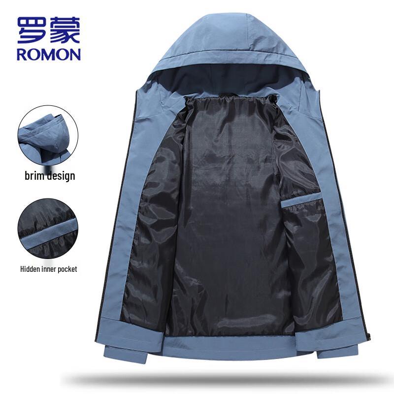 ROMON Men's Solid Color Hooded Casual Jacket