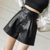 Shorts Women's Casual High Waist Leather Pants Loose Slit Slim A-line Wide-leg Pants