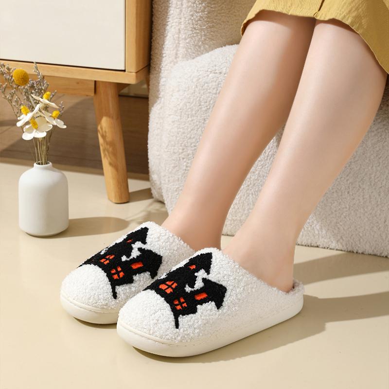 Fashion Halloween Baotou Slippers 2024 Autumn Winter New Cartoon Design Flat Bottom Anti Slip Indoor and Outdoor Wearing Cotton Shoes