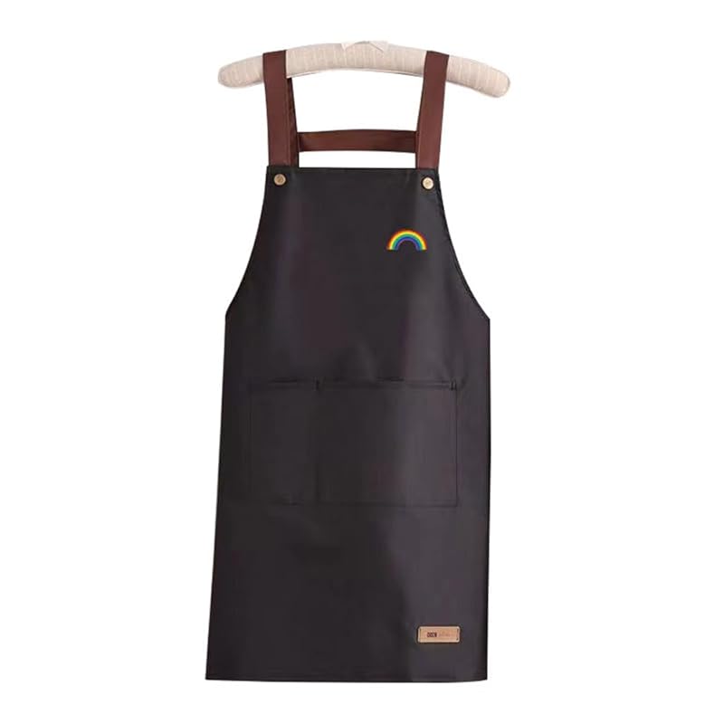 

[WANGTAO] apron waterproof ladies H type Necklace kitchen apron apron rainbow with pocket Not easy to get dirty wrinkle prevention cafe apron unisex