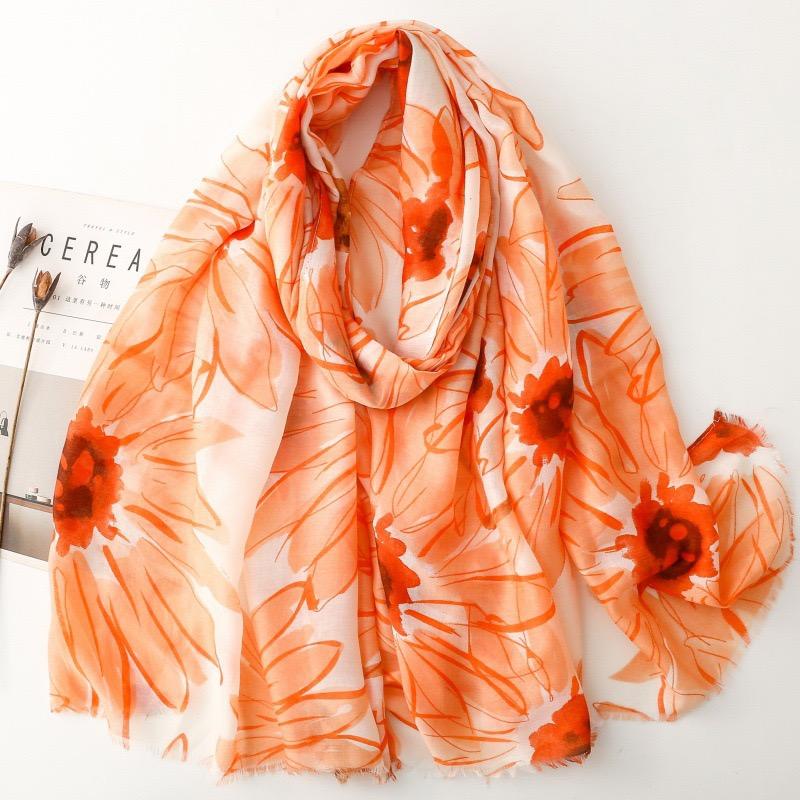 Winter Shimmer Oil Painting Floral Fringe Viscose Soft Scarf Cotton Shawls Women Perfect for Travel Casual Muslim Hijab 180*90Cm