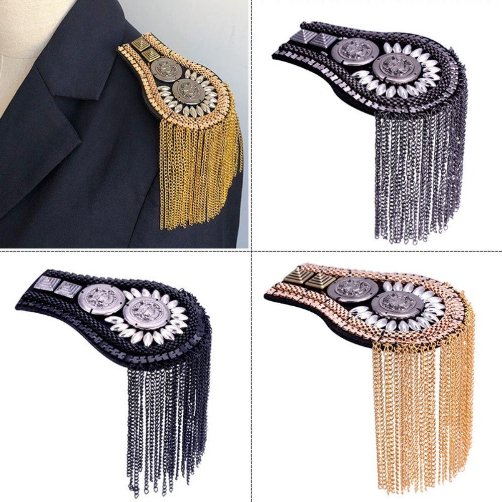 Metal Brooch Shoulder Board Zinc Zinc Alloy Jacket Vintage Brooch Tassel Chain Epaulettes  Party