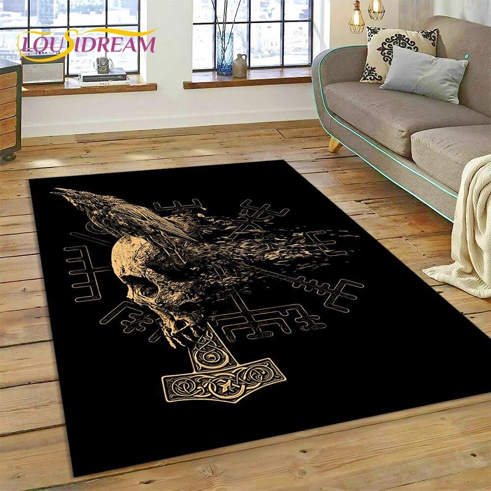 Viking Nordic Odin Valhalla Cartoon Valknut Carpet Rug for Home Living Room Bedroom Sofa Doormat Decor,kid Area Rug Non-slip Mat